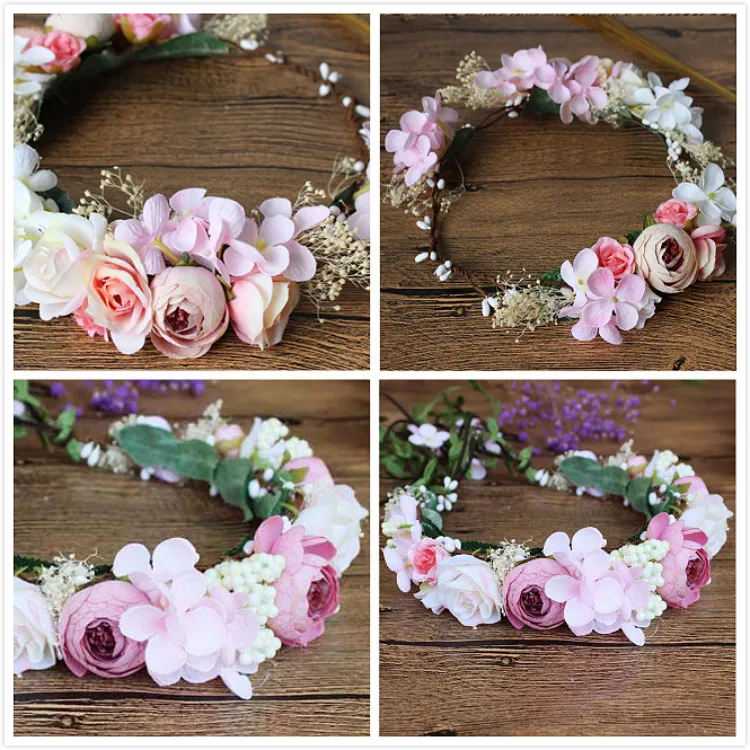 Ribbon Ended Bridesmaid Flower Crown Artificial Flower Head Wreath For