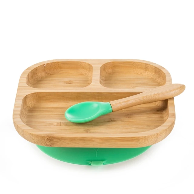Natural Bamboo Square Children Baby Infant Feeding Kids Dish Set