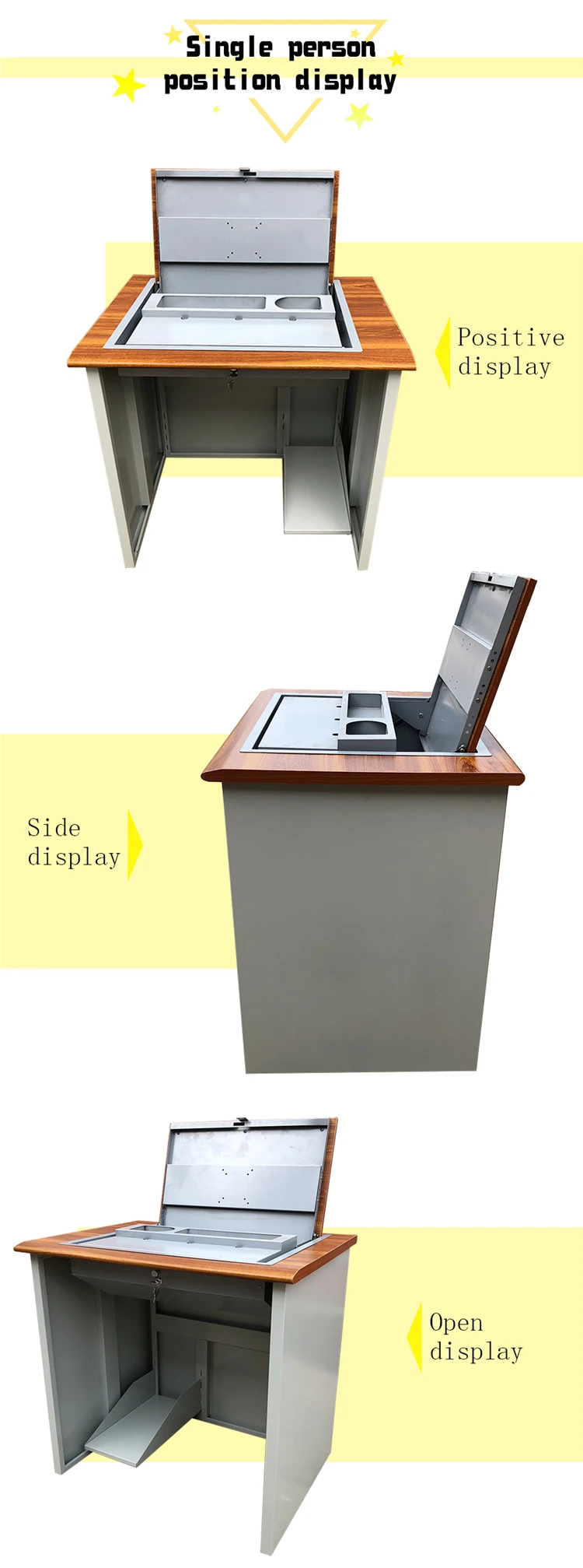 High Quality Flip Top Computer Desk Lockable Lcd Holder Wood Top Flip