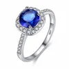 White Gold Plated Clear 3A CZ Cubic Zirconia Party Ring Prong Setting Round Cut Blue Sapphire Engagement Ring