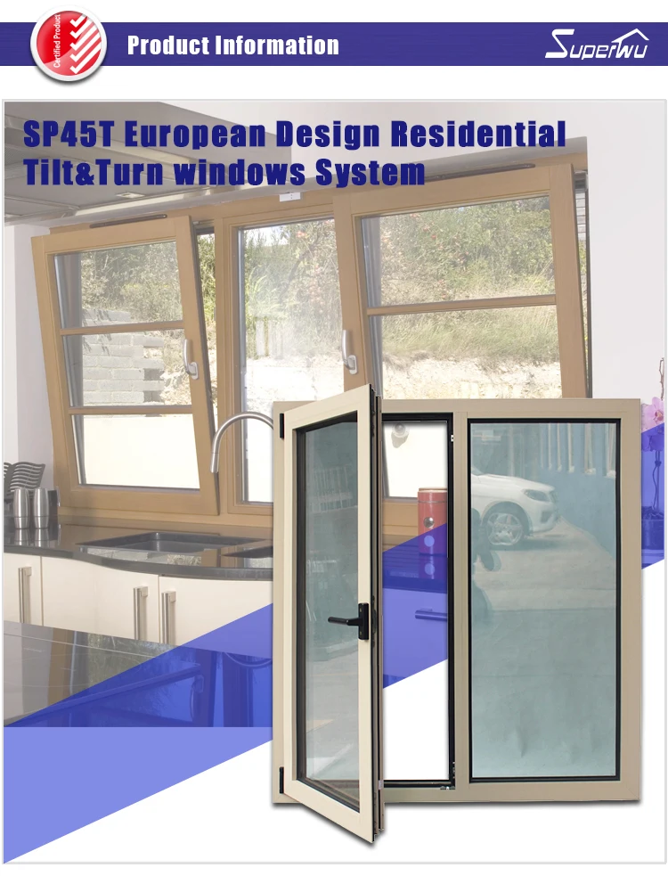 Latest design aluminium tilt and turn window of white color with fixed window