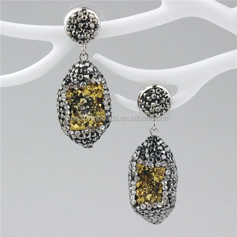 CH-ZSE0194 fashion stone diamond earring,wholesale gemstone jade stud earring,handmade pave crystal pearl stud earring jewelry