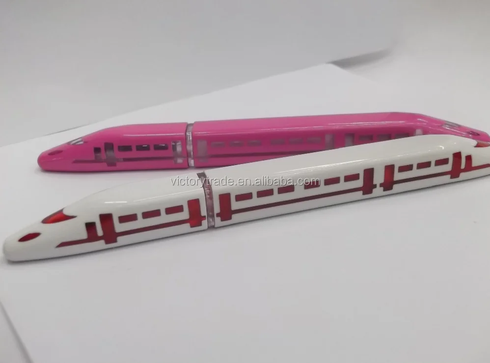 2017 Promotional advertising train shaped plastic disposable ballpoint pen led flashlight ball pen