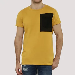 men T-shirt with pocket Blank men clothes t-shirt with pocket cut and sew dry fit t-shirt
