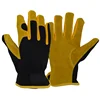 PRI Yellow Double Palm Cow Split Light Duty Industrial Leather Working Gloves Work Safety
