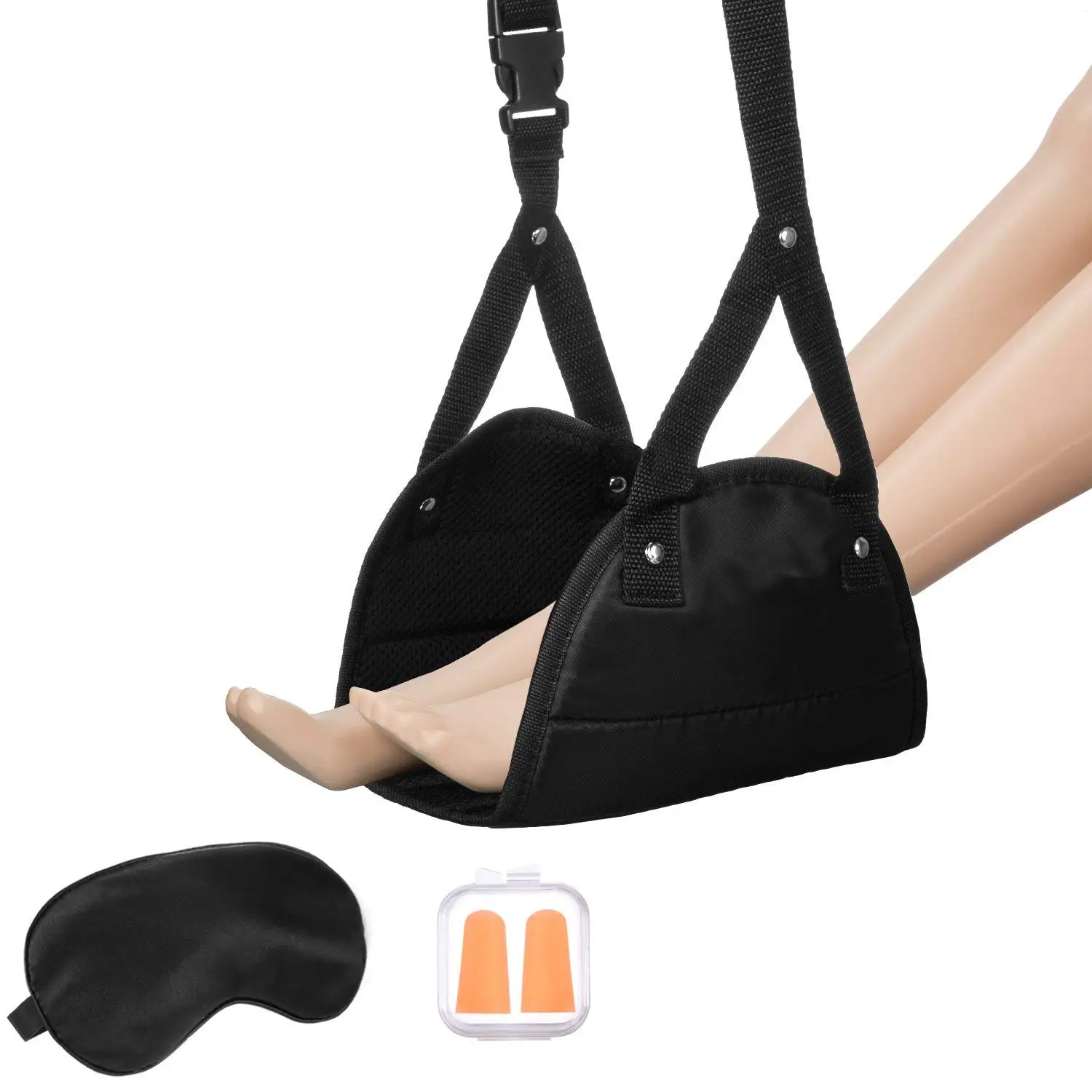 Gejoy Foot Rest Airplane Footrest, Plus Sleep Mask and Earplug, Portable Footrest Travel Accessories Adjustable Height for Office, Home, Plane, Train, Black