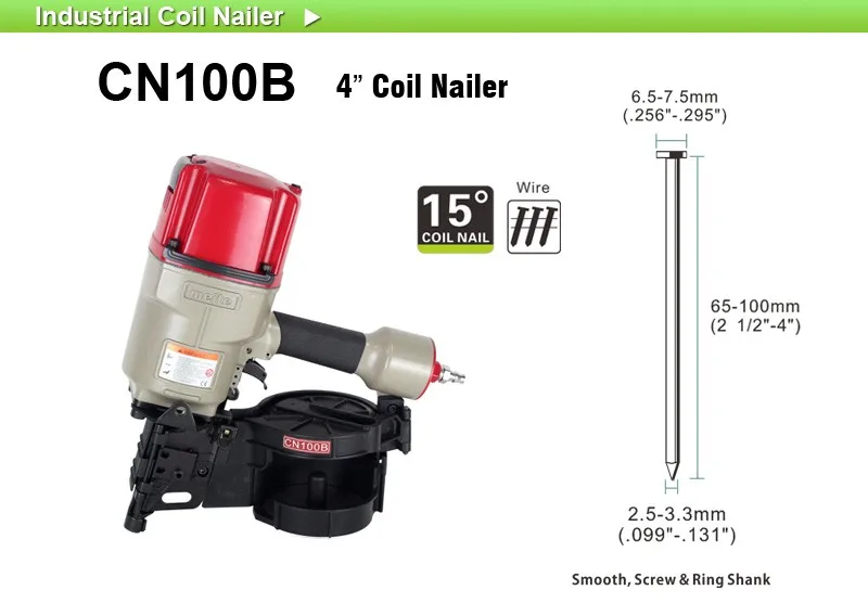 Meite Cn100b Coil Nailer Pneumatic Nail Gun Nail Air Nailer Length 65