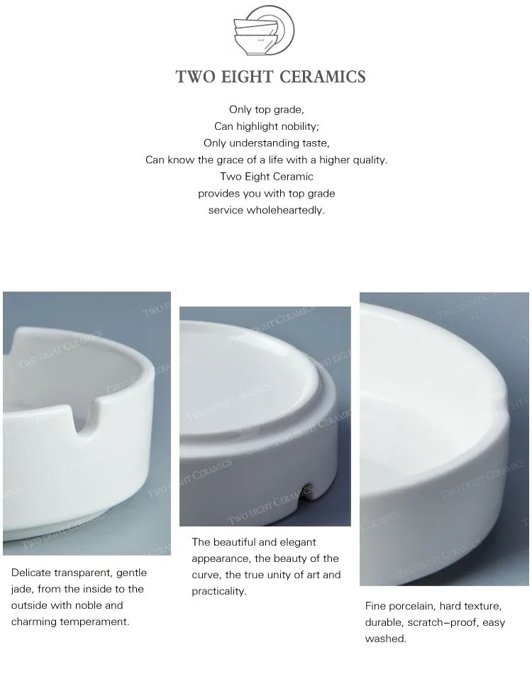 Cheap white porcelain round 4.25" custom ceramic ashtray crockery tableware
