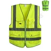 Size M Cnss120150 hi vis fluorescent GREEN knitted fabric warning safety vest/waistcoat with reflective tape/trim/strip pocket