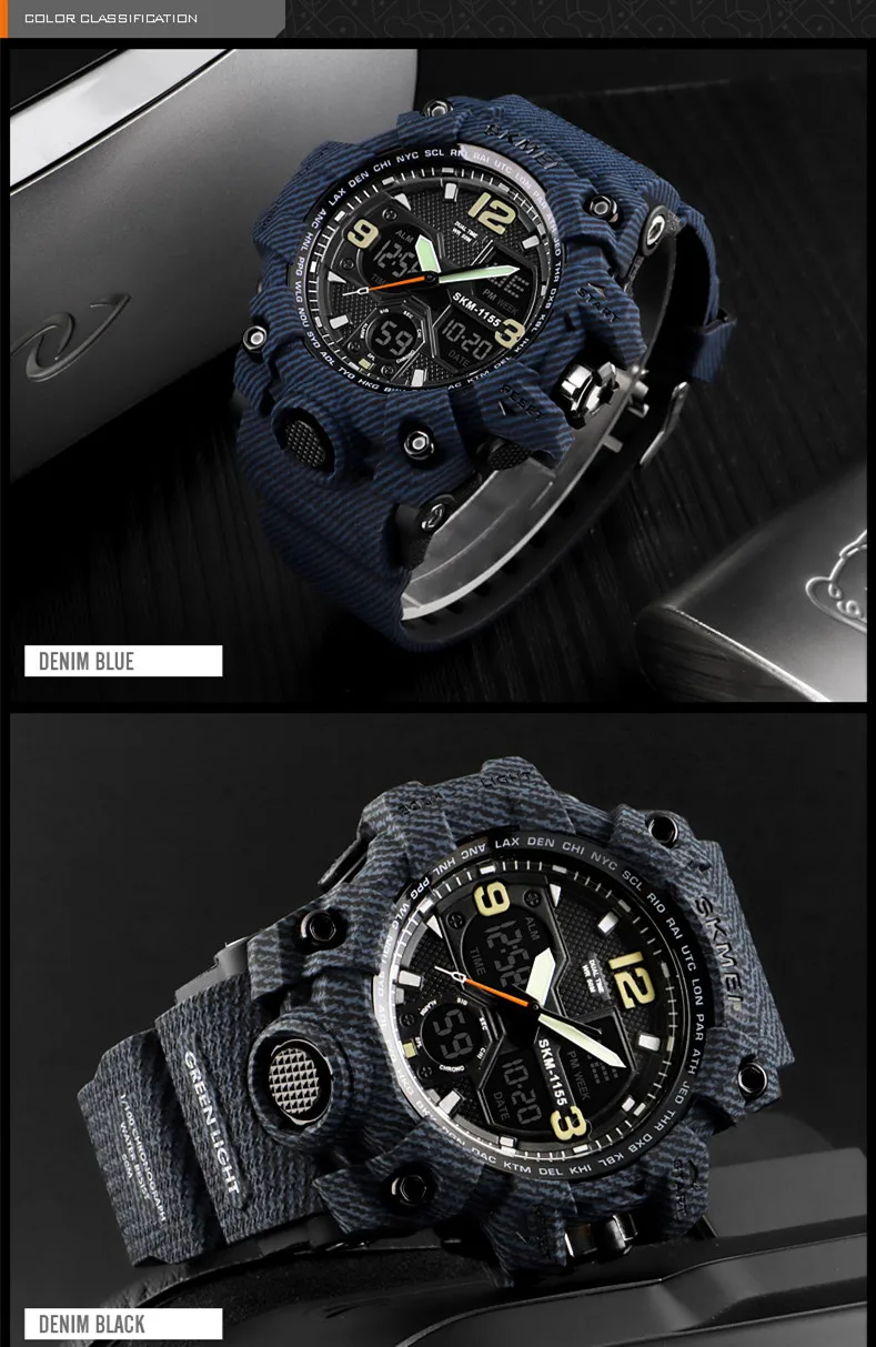 skmei top cool demin black analog digital boy br