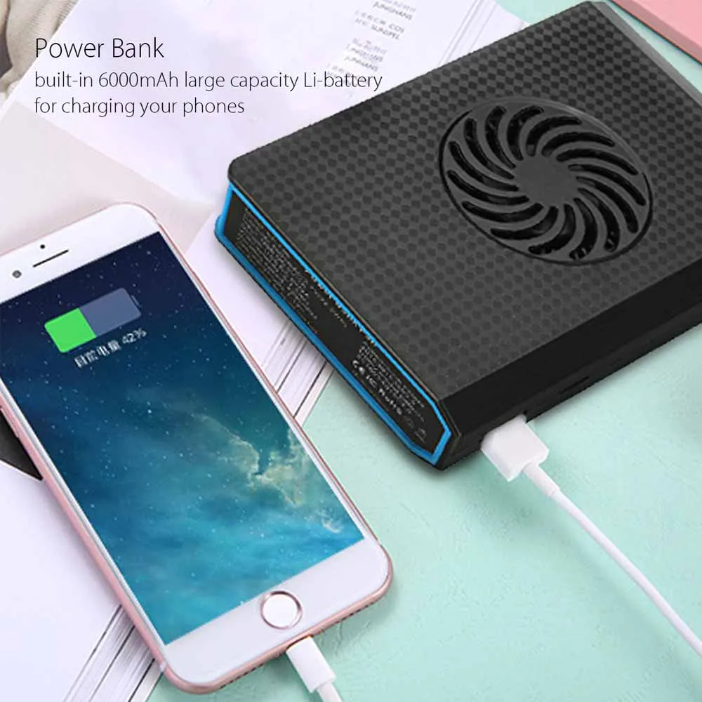 Small Personal Fan With 6000mah Power Bank Mini Battery Rechargeable