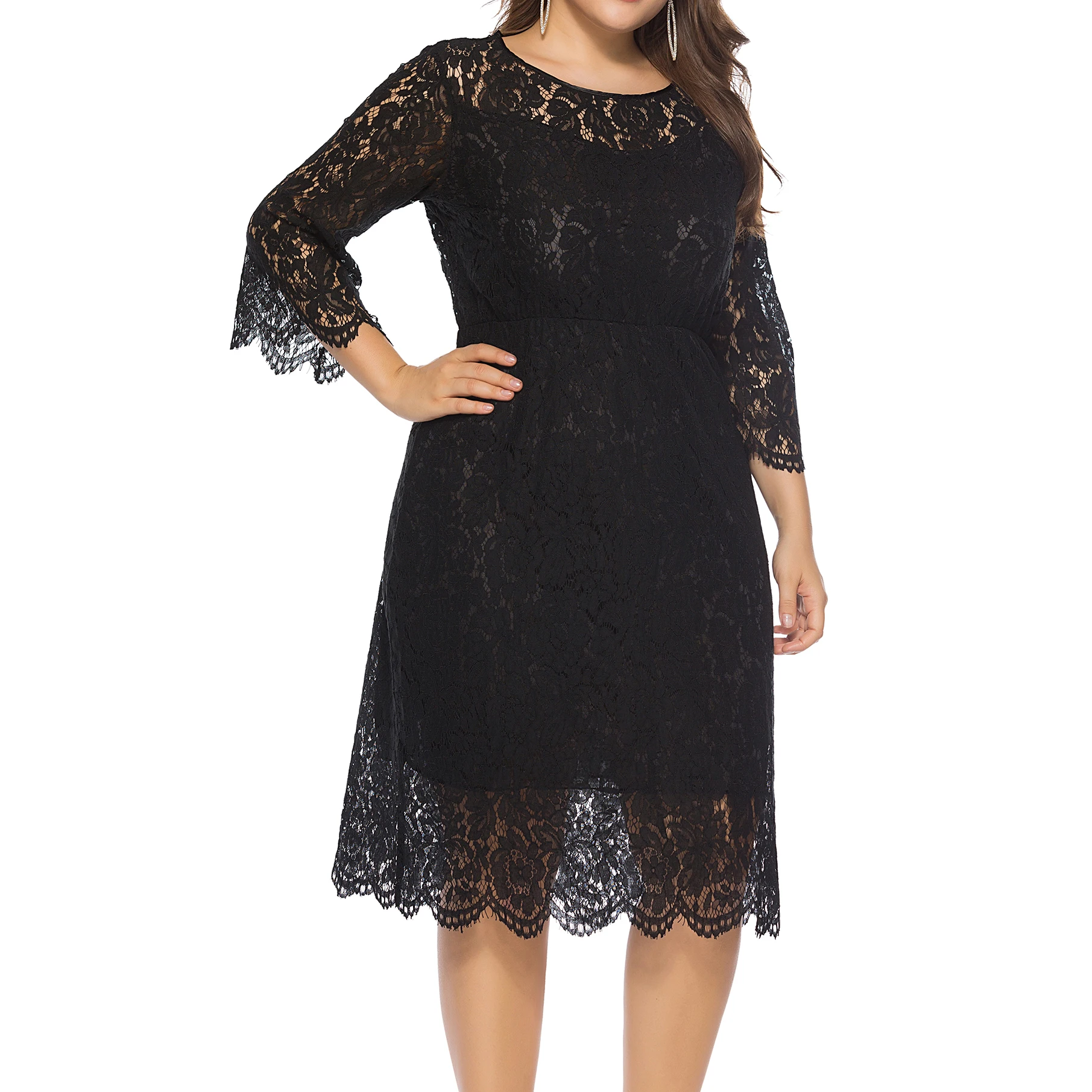 Wholesale Plus Size Apparel Mature Fat Women Black Lace Dresses - Buy ...