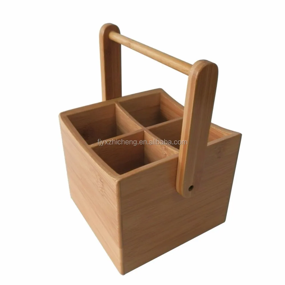 Home Kitchen Bamboo 4 Compartment Utensil Flatware Cutlery Caddy