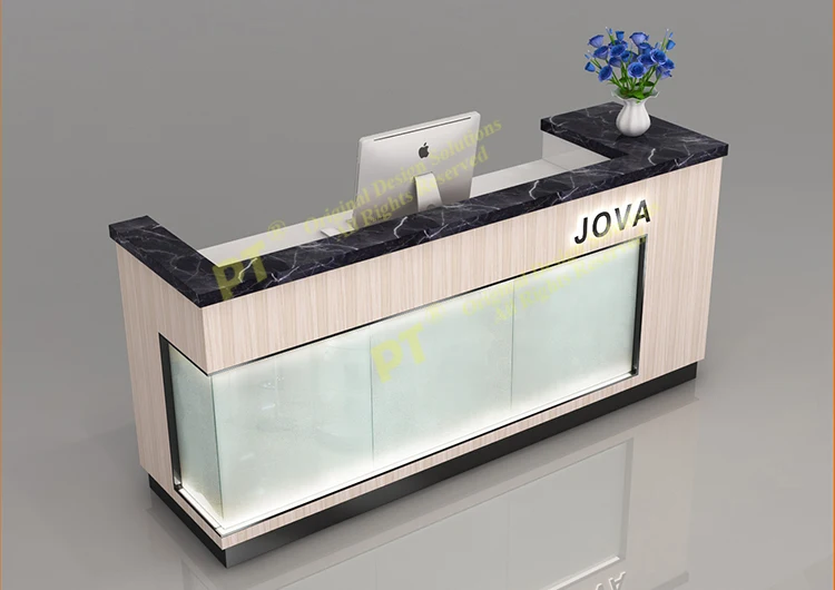 reception desk with retail display