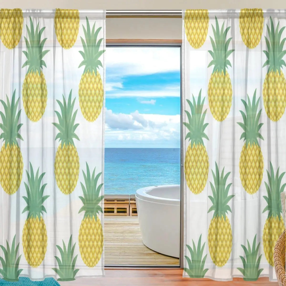 SEULIFE Window Sheer Curtain Ocean Sea Animal Dolphin Fish Voile Curtain Drapes for Door Kitchen Living Room Bedroom 55x78 inches 2 Panels