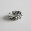 100% S925 Sterling Silver Vintage Retro Fried Dough Twist Weaving Manual Adjustable Ring