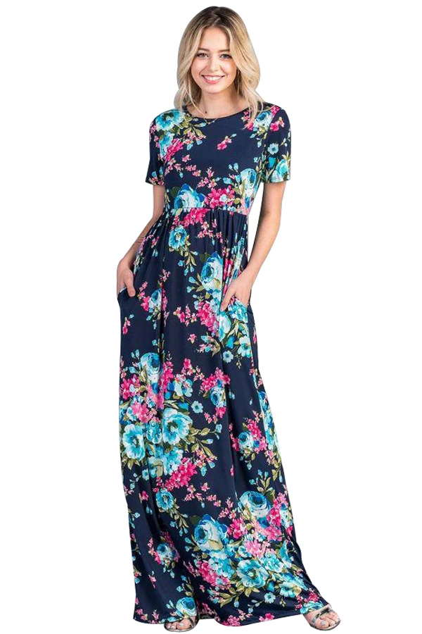 Floral Short Sleeve Summer Maxi Dress - Buy Summer Maxi Dress,Short ...