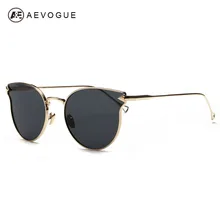 AEVOGUE Sunglasses Women Cat Eye Metal Frame Summer Style Brand Design Vintage Sun Glasses Coating Mirror Flat Lens AE0350