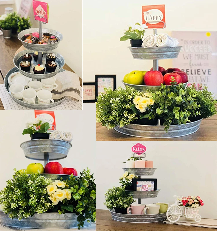 High Quality Galvanized Farmhouse Style Serving Tray 3tier Metal Tray