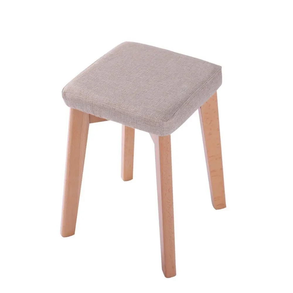 Upholstered Square Footstool Ottoman Stool Fabric Finish Small Wood Stool