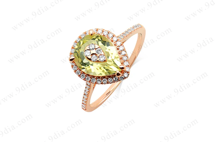 Best Selling AAA Quality Butterfly Tourmaline Pear Cut Diamond 14K Yellow Gold Gemstone Ring for Wedding & Anniversary