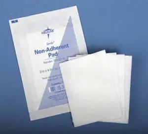 Medline Non-Adherent Sterile Pads (12 Pieces) - This Sterile, Absorbent Rayon/Polyester Pad Will Not Interfere With Granulating Tissue By Sticking To The Wound. The Soft Perforated Film Allows Air To