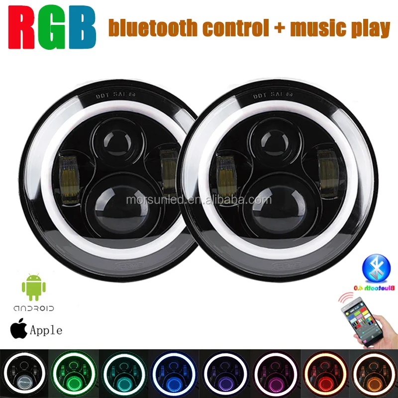 7" Rgb 12v Atuo Lighting System Phone App Control Halo Ring Led Headlight Jk Led Headlight High