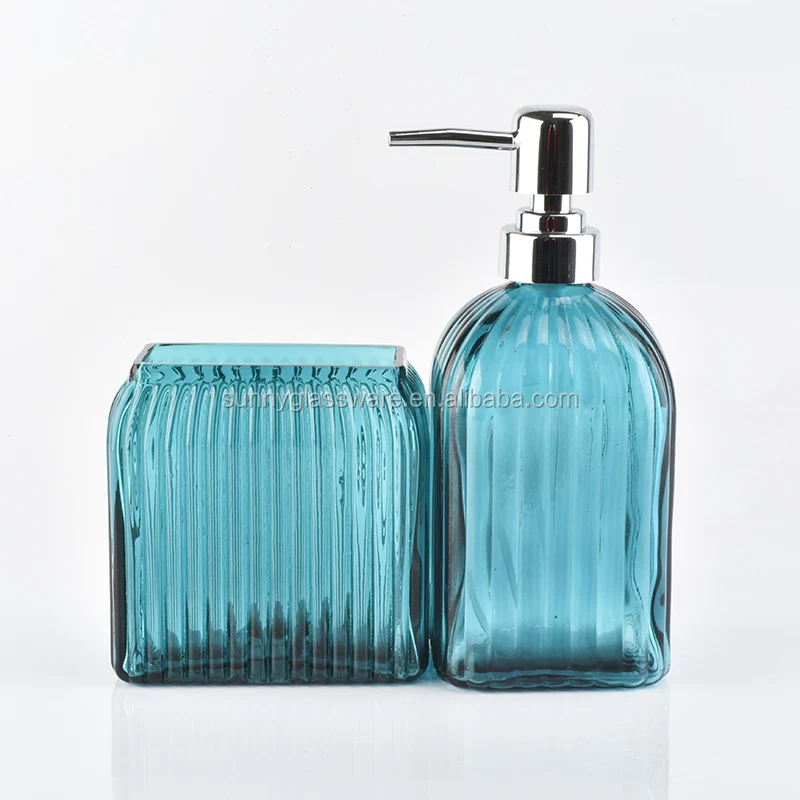 Glass Bathroom Set Blue Glass Lotion Dispenser Buy Glass Bathroom Accessories Glass Bathroom Accessories For Home Decoration Customized Glass Bathroom Accessories For Home Decoration Product On Alibaba Com