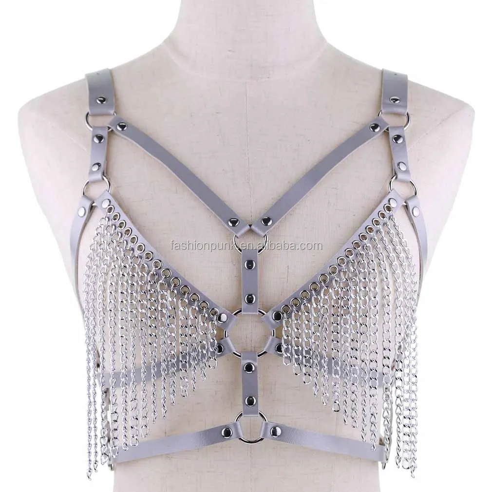 Sexy Leather Harness Body Chain Bikini Bra Goth Punk Rock Bondage Chest