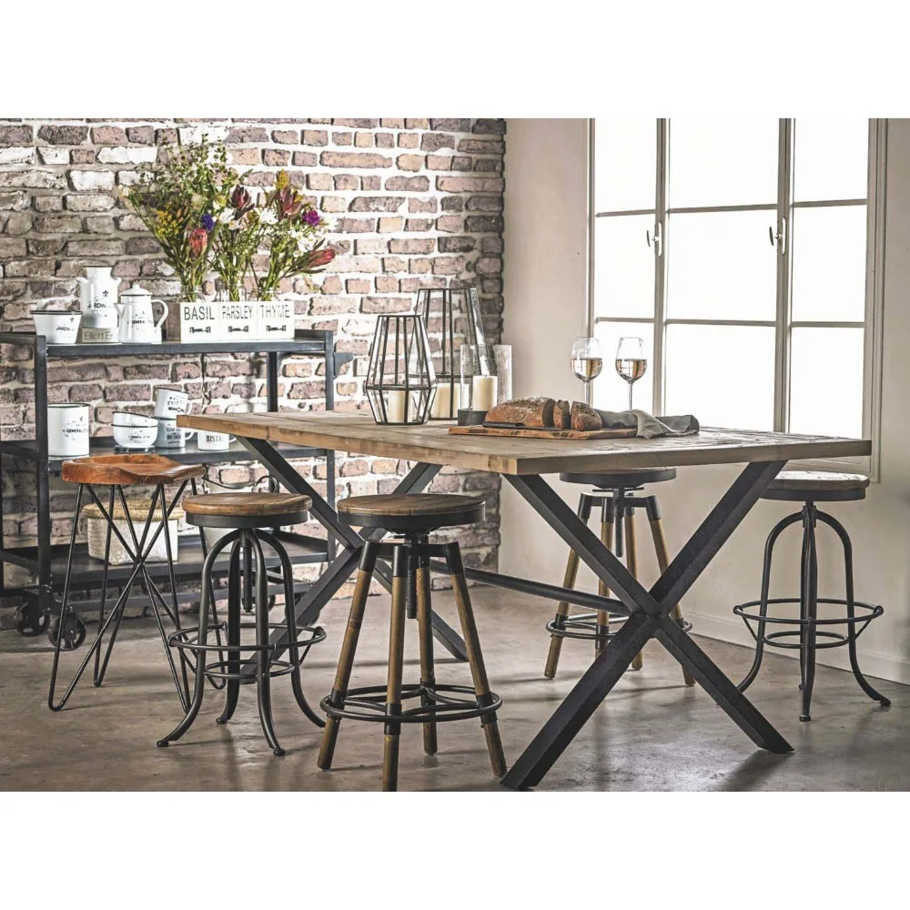 Vintage 6 Seater Cross Leg Metal Reclaimed Industrial Wood Rustic Dining Table Buy Industrial Dining Table