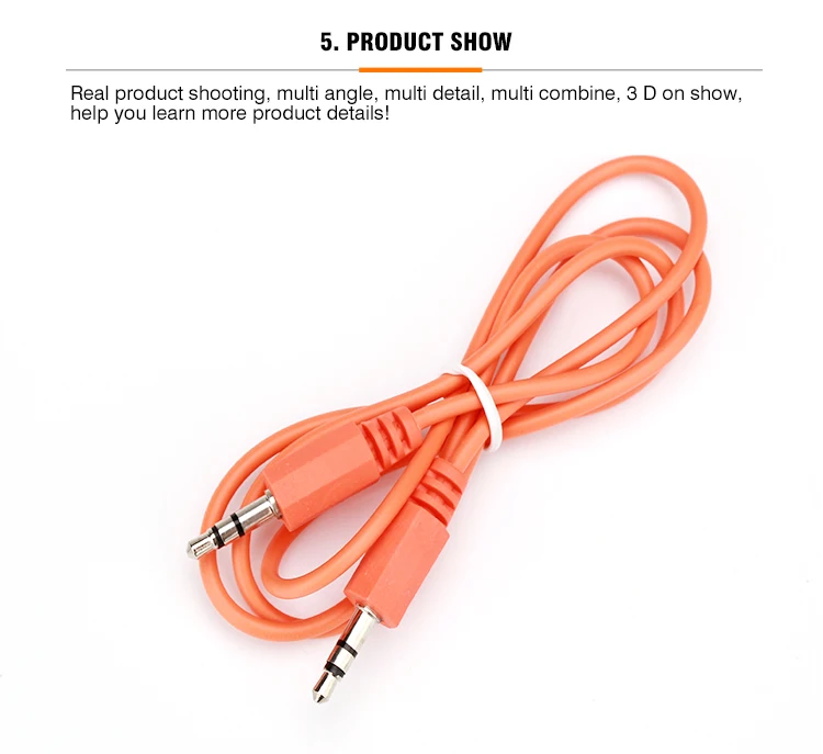 Orange Aux Cable Hifi Sound Quality 3.5mm Auxiliary Audio Cable Male