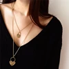 Lady Ethnic Style Double Layer Metal Pendant Necklace Fashion Vintage Geometric Circle Triangle Metal Pendant Necklaces