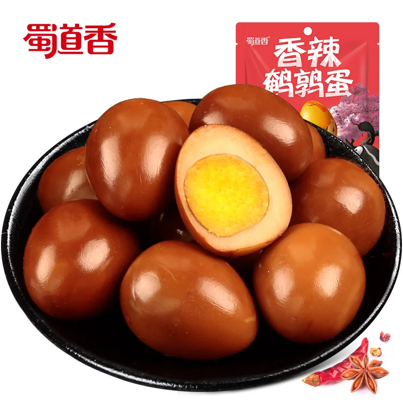 
Shu Dao Xiang Online Wholesale Shop OEM 120g Spicy Food Pickled Quail Eggs Spicy Snacks Peeling Boiled Quail Eggs Snack 