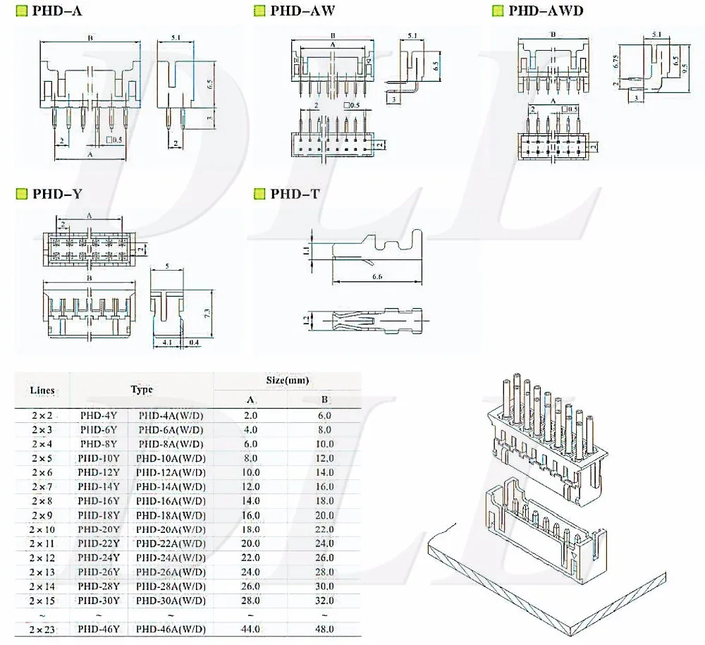 replace jst PHD series 2.0mm pitch PHDR-14VS PHDR-16VS PHDR-18VS PHDR-20VS pin terminal connectors