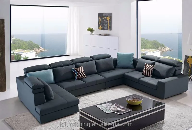 Md639 moderne luxe europese stijl donker blauw fluweel linnen stof ... Banken woonkamer couch