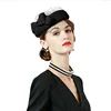 Elegant Vintage Black Khaki Ladies Bow Veil Mesh Pillbox Hat Wool Felt Hats Women Wedding Fedora Fascinator Hats