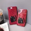 red wine color black study cat pearl phone case for iPhone 6 7 8 Plus X XS XR XS Max