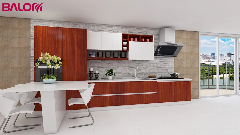 Balom L Shaped Linear Modular Red Kitchen Cabinets Designs Factory