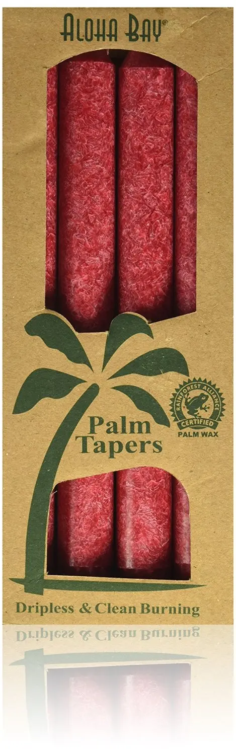 4 Count Aloha Bay Palm Wax Candles Red Unscented 9/" Tapers