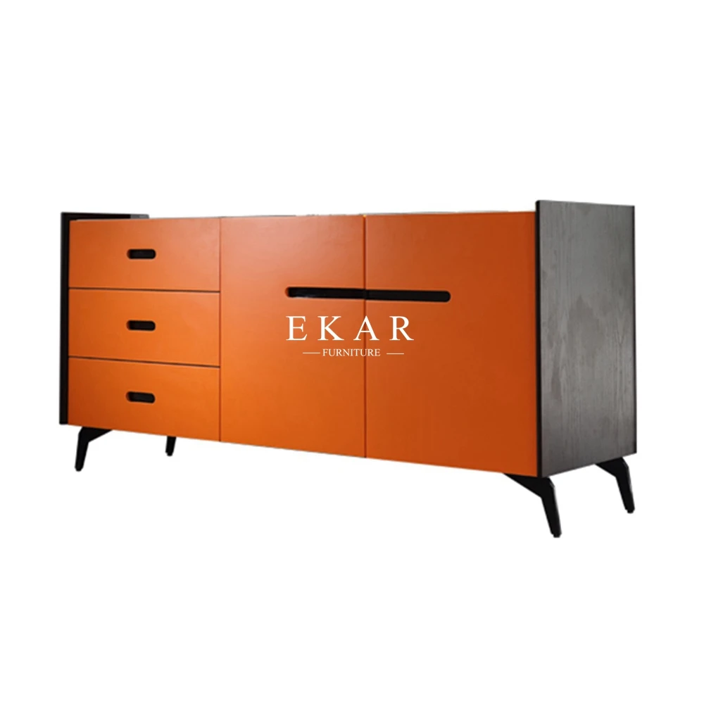 Marble Top Modern Ash Wood Sideboard With Metal Legs For