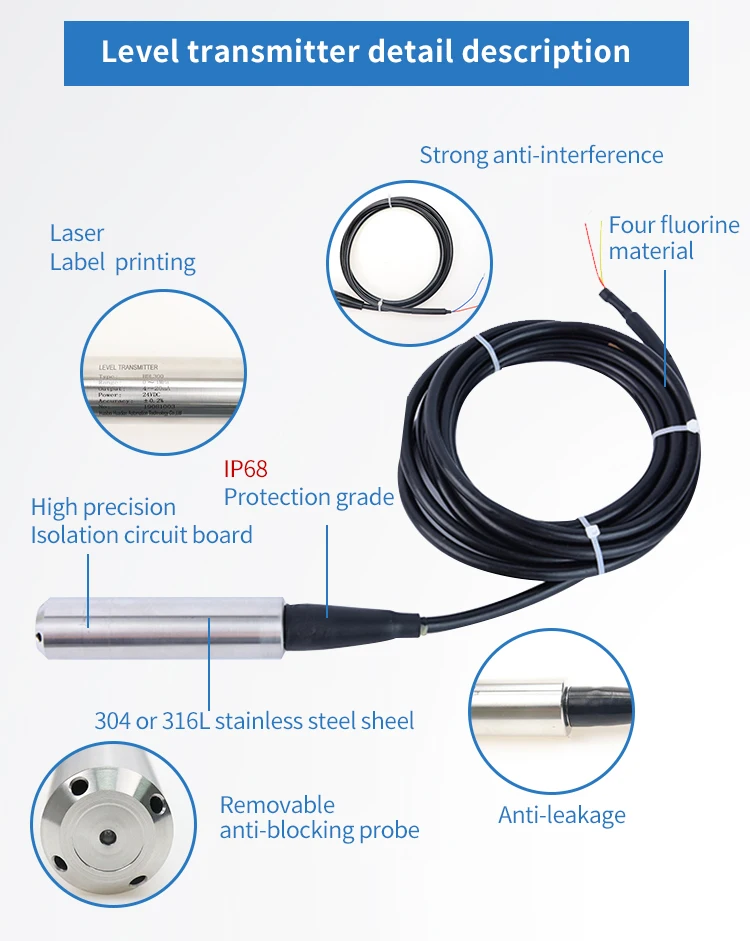 Rs485 Magnetostrictive Level Sensor Pumps Depth Water 12v Dc Analog 0-10cv 4-20ma Input Output signal 1