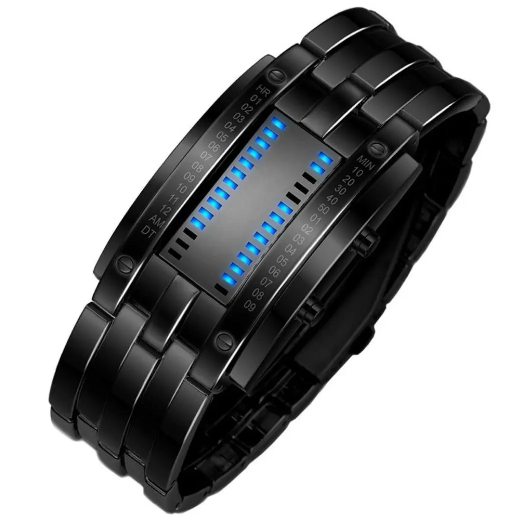 Hemlock Waterproof Men's Digital Military Sport Watches Stainless Steel Bracelet Wrist Watches Black