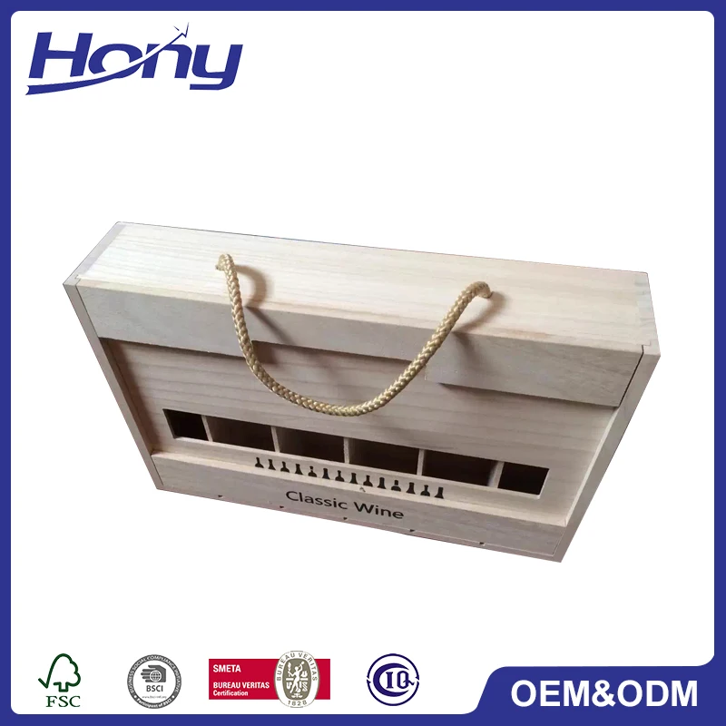 Finished Custom Printing Six Pack Wooden Beer Box with EVA Lined HY16043