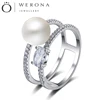 Fine Stack Original Gemstone Pearl Ring Silver Engagement Diamond Jewelry Handmade Sterling 925