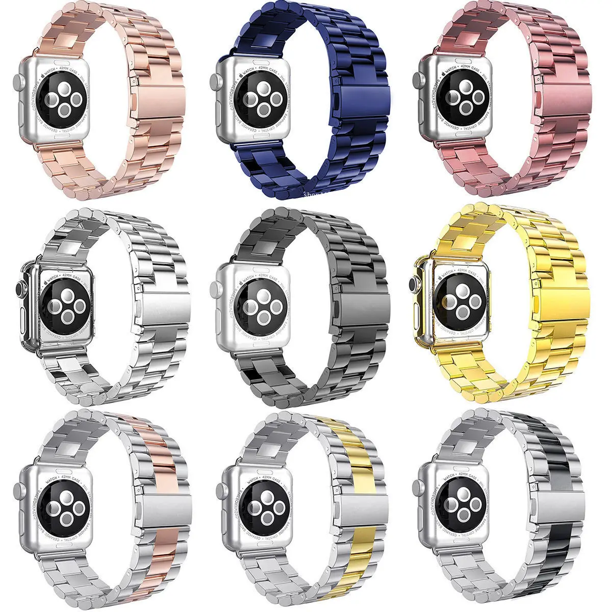 Three Link Metal Band For Apple Watch Strap,38mm 42mm Wristband Strap For Apple Watch Stainless