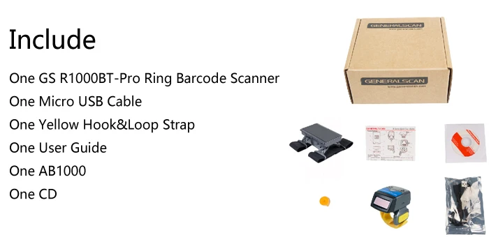 Generalscan Android Barcode Scanner R1000BT-Pro with AB1000 1D Laser Wireless Bluetooth/USB Wearable Ring Barcode Scanner (GS07)