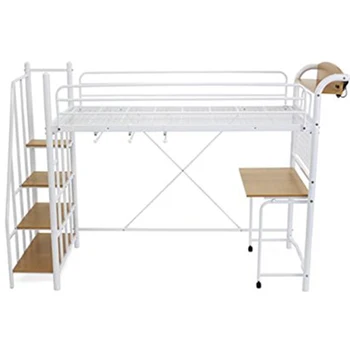 Modern Space Saving Japan White Adult Metal Loft Bed With Desk And