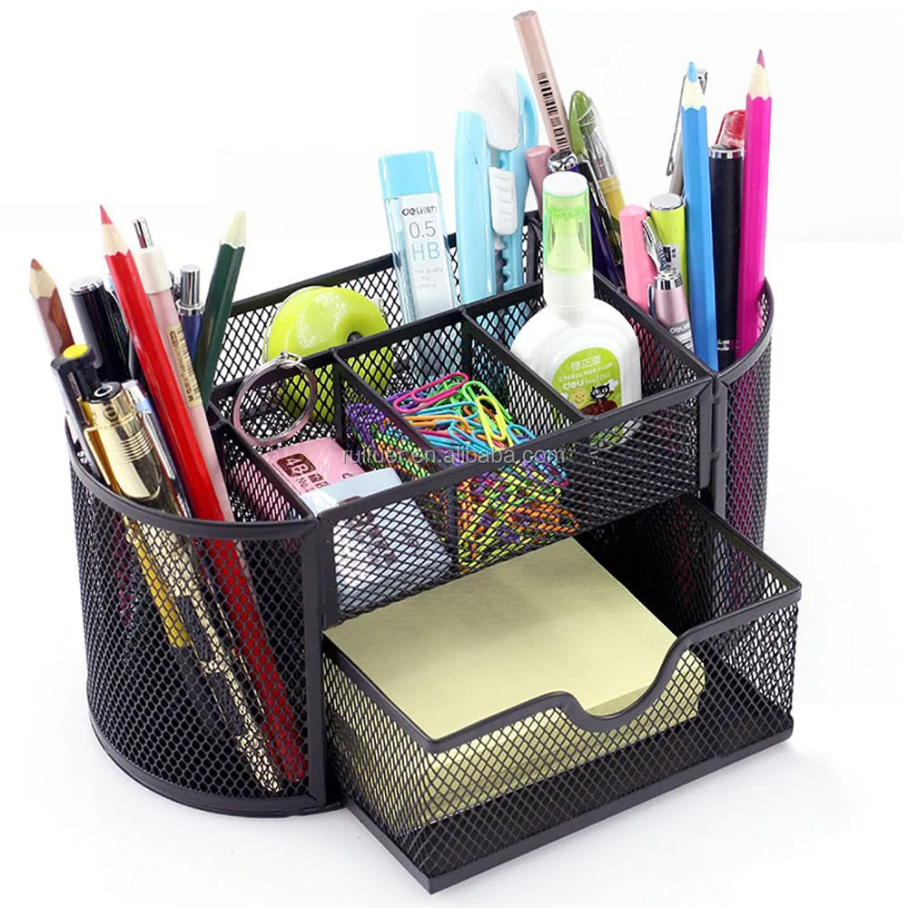 Pen Holder Pencil Holder for Desk 2 Pack,3 Compartments Mesh