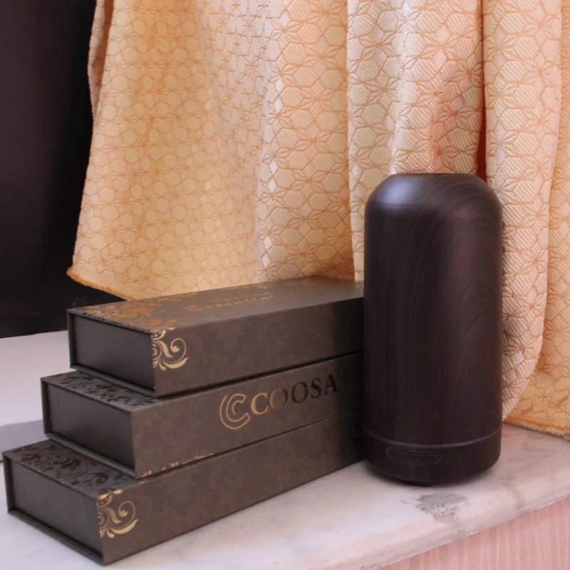 100ml Wood Grain Air Ultrasonic Humidifier Flat Head Essential Oil