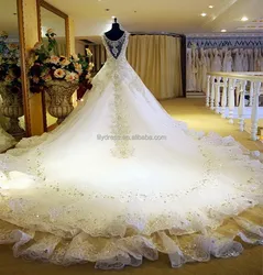 Bling Bling BW001 White V-Neck Crystal Shine Bridal Gown Long Cathedral Train Vestidos De Novia Wholesale Alibaba Wedding Dress